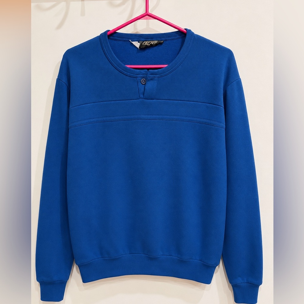 Women’s Royal Blue Crewneck Sweater with Button Placket